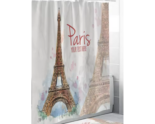 Paris Your Text: Shower Curtain and Rug Set