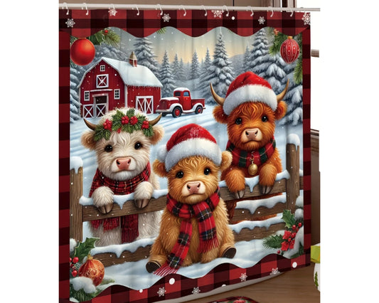 Highland Cow Tree Plaid Farmhouse Bathroom Set