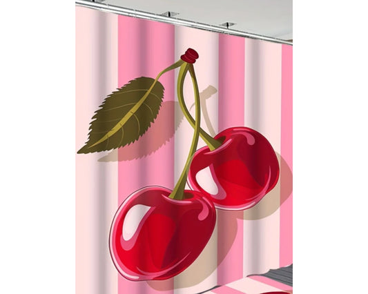 Cherry Curtain and Rug Bathroom Set
