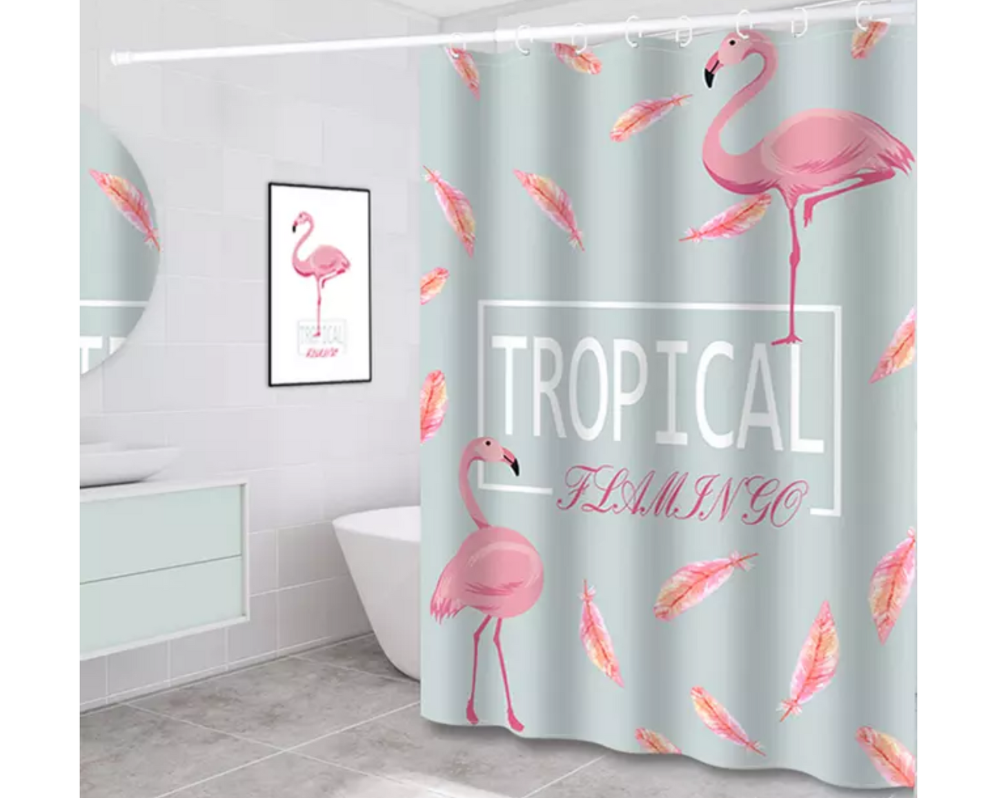Single Tropical Flamingo Curtain