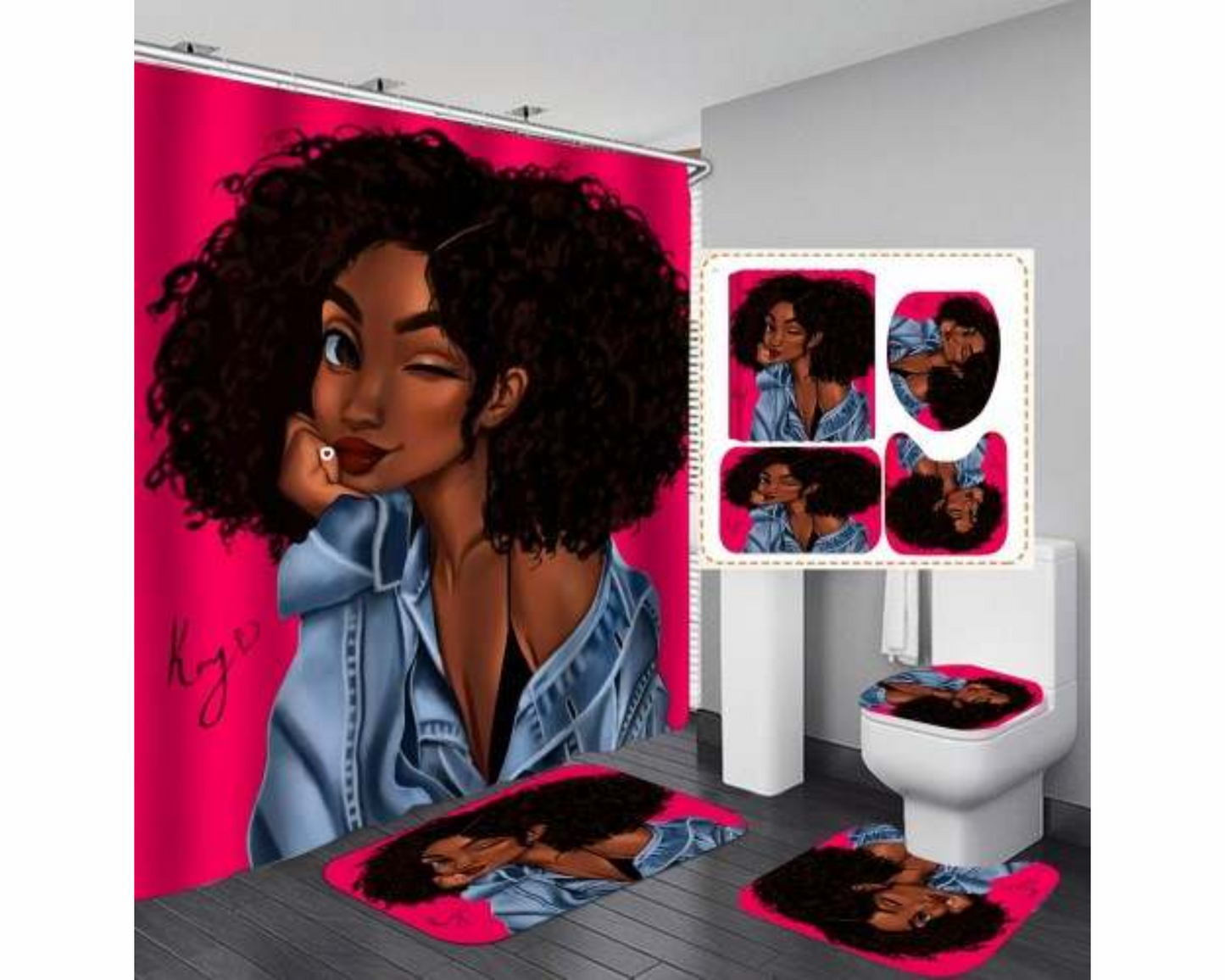 HOT PINK KIRLY AFRICAN AMERICAN