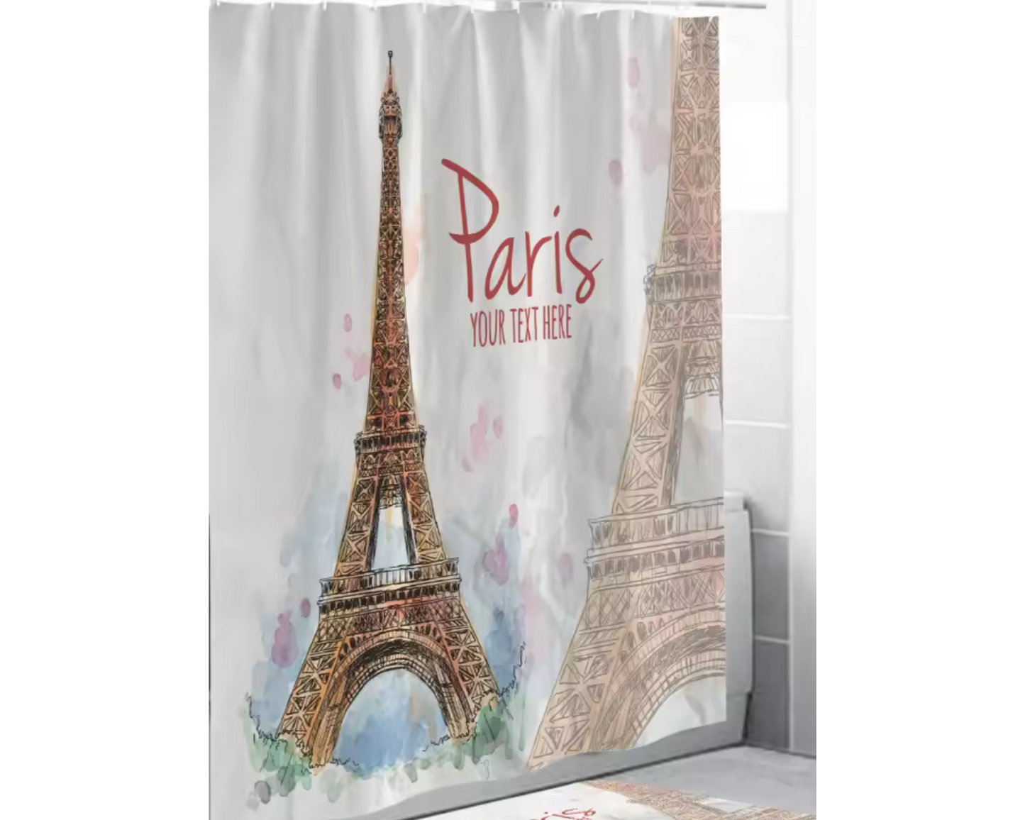 Paris Your Text: Shower Curtain and Rug Set