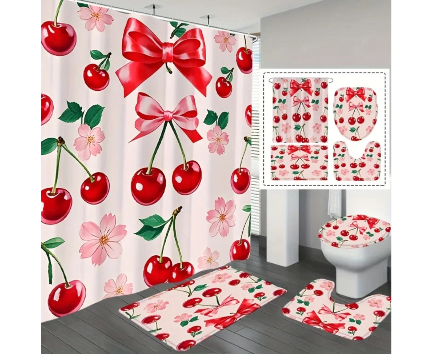 Cherry Curtain and Rug Bathroom Set (Copy)